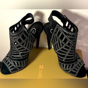 Rhinestone caged heels, Size 6